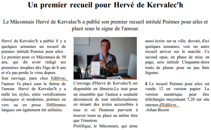 article_Hervé de Kervalec'h_Edilivre