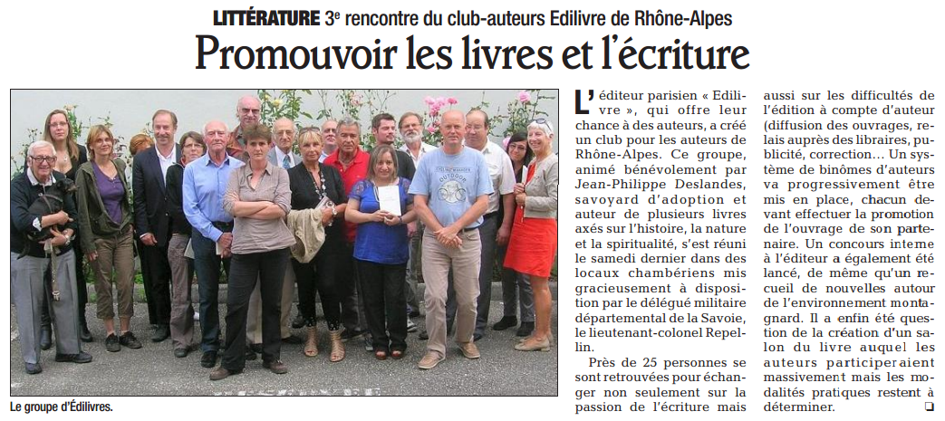 Article_Club_Auteur_Rhône_Alpes_Edilivre