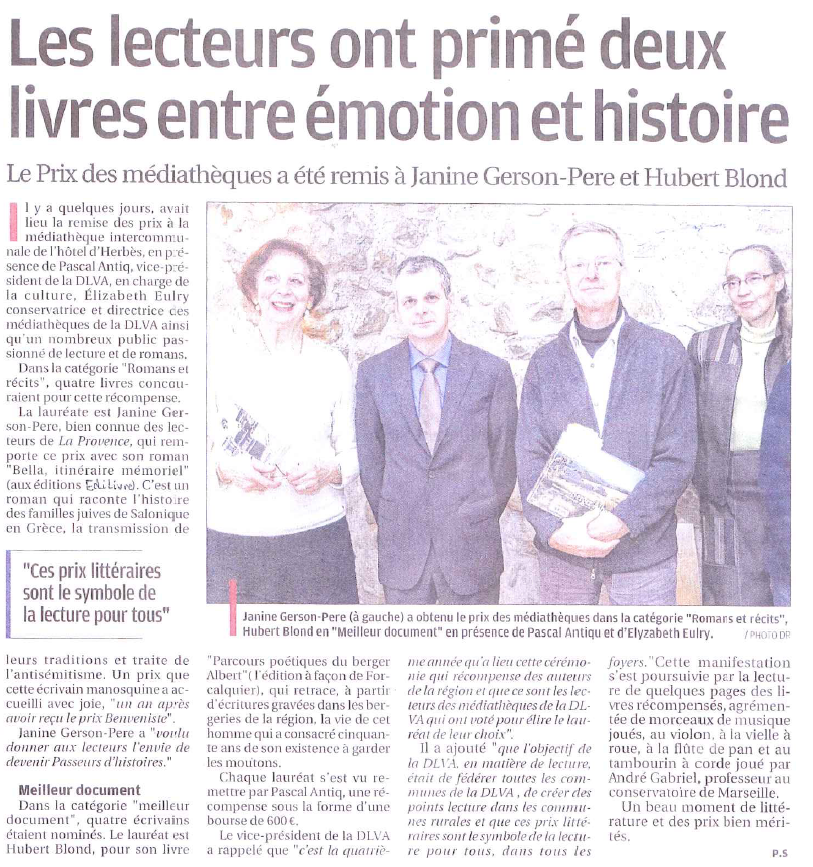 Article_La-Provence_Jeanine-Gerson_Edilivre