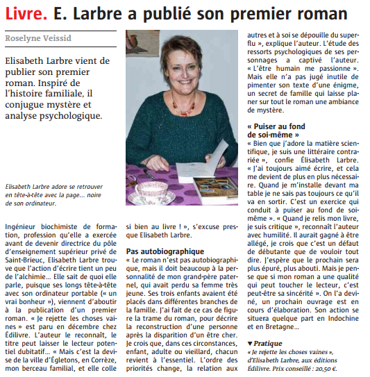 article_Elisabeth Larbre_Le Télégramme_Edilivre