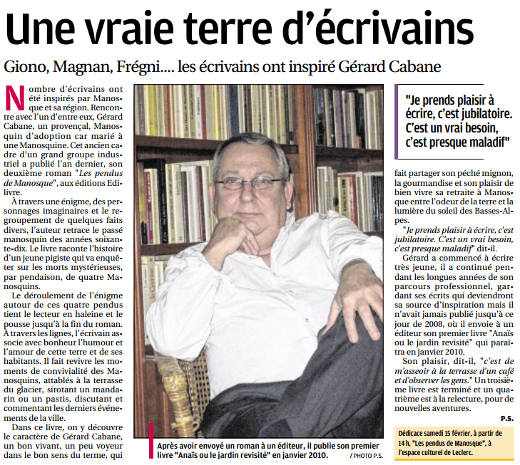 article_Gérard Cabane_La Provence_Edilivre