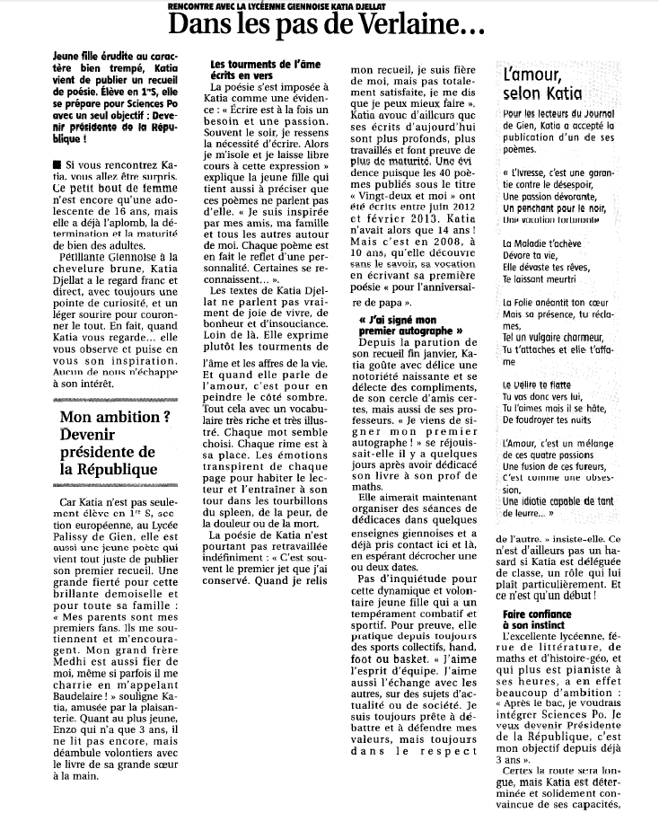article_Katia Djellat_Le Journal de Gien_Edilivre