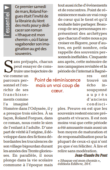 article_La Dépêche_Roland Forgues_Edilivre