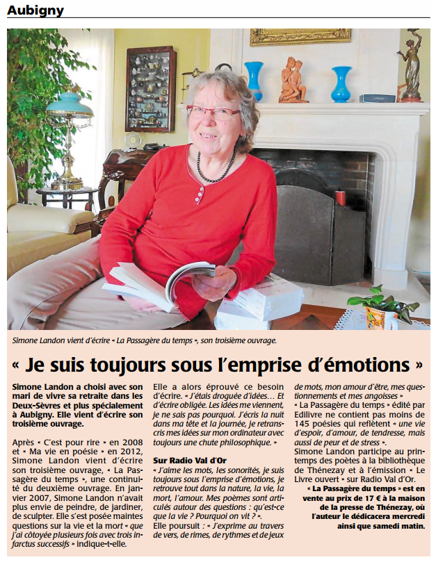 article_Le Courrier de L'Ouest_Simone Landon_Edilivre