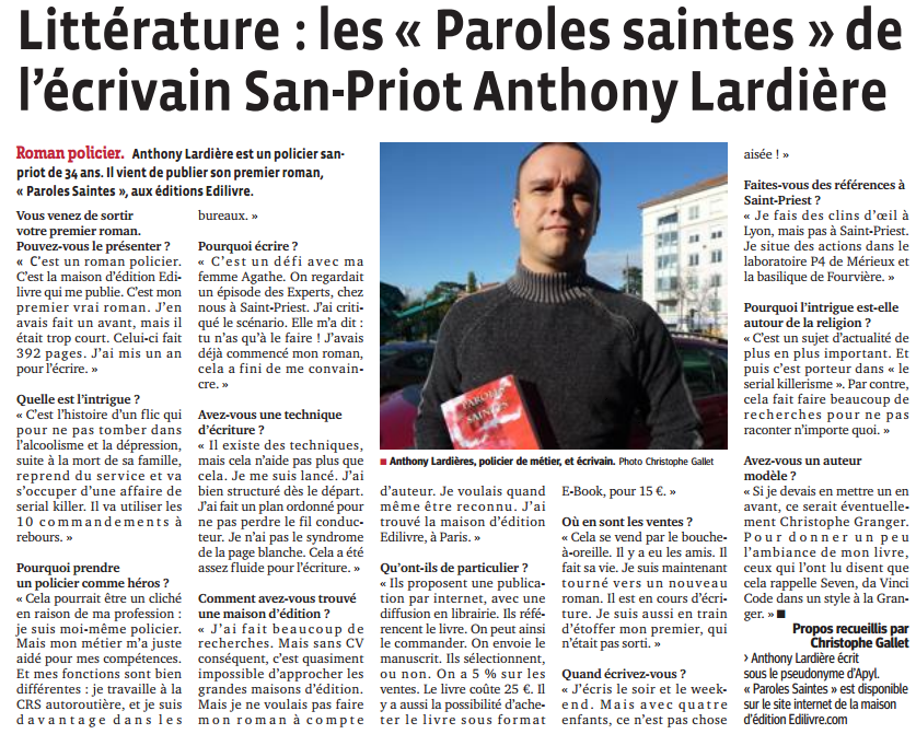 article_Le Progrès_Anthony Lardière_Edilivre
