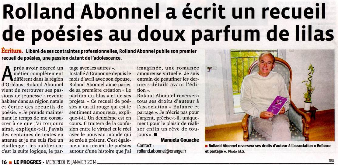 article_Le Progrès_Rolland Abonnel_Edilivre