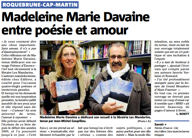 article_Nice Matin_Madeleine Marie Davaine_Edilivre