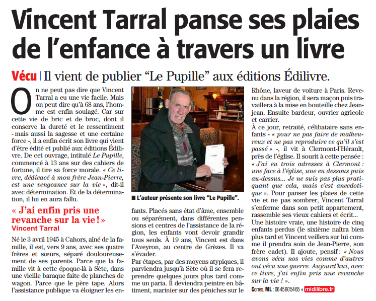 article_Vincent Tarral_Midi Libre_Edilivre