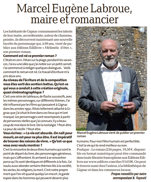 article_La Dépêche du Midi_Marcel Eugene Labroue_Edilivre