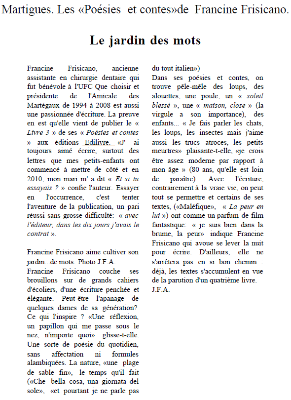 article_La Marseillaise_Francine Frisicano_Edilivre