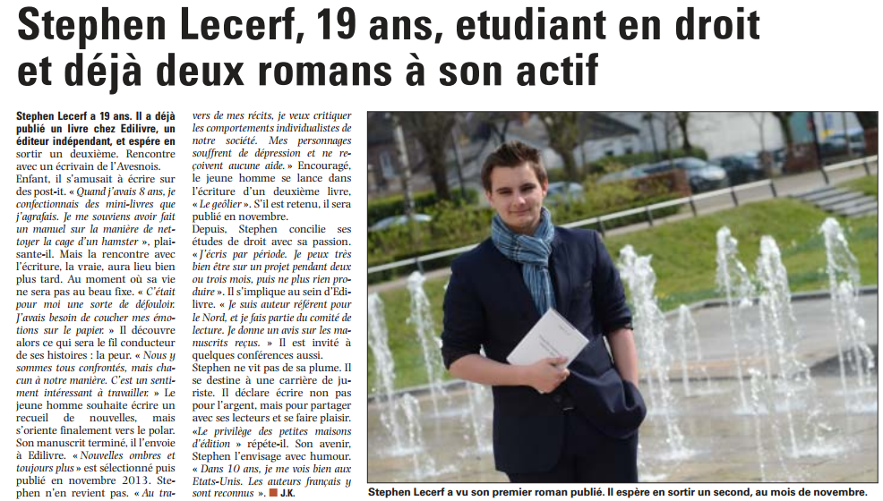 article_La Voix du Nord_Stephen Lecerf_Edilivre