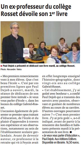 article_Le Progrès_Paul Dejob_Edilivre