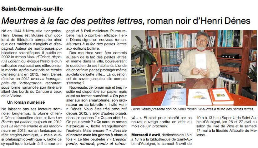 article_Ouest France_Henri Dénes_Edilivre