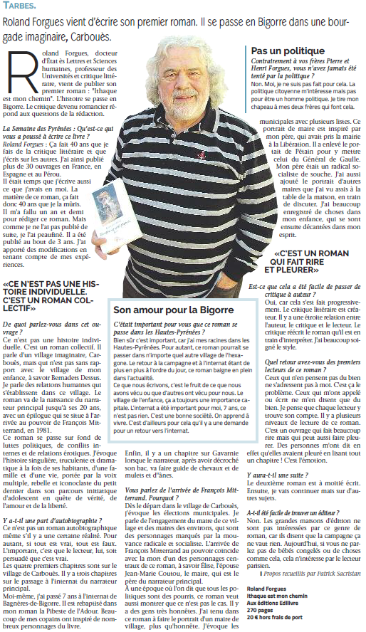 article_La Semaine des Pyrénées_Roland Forgues_Edilivre
