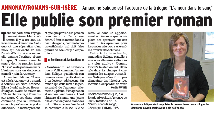 Article_Dauphiné Libéré_Amandine Salique_Edilivre