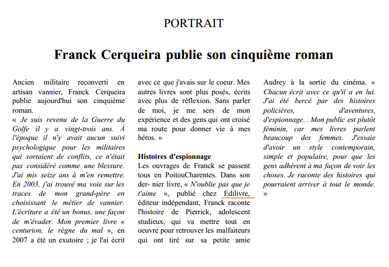 Article_LaConcorde_Franck Cerqueira_Edilivre