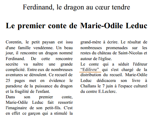 Article_Le Journal des Sables_Marie Odile Leduc_Edilivre