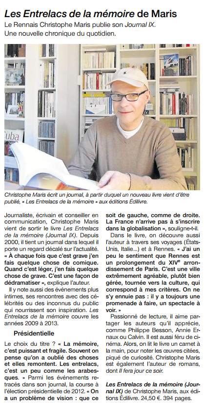 Article_Ouest France_Christophe Maris_Edilivre