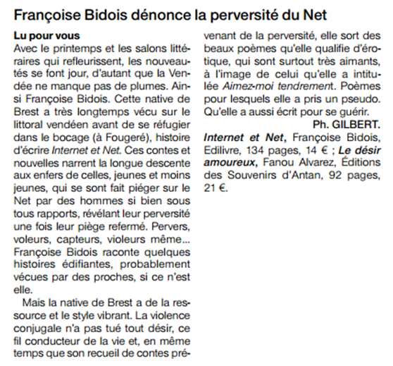 Article_Ouest France_Françoise Bidois_Edilivre