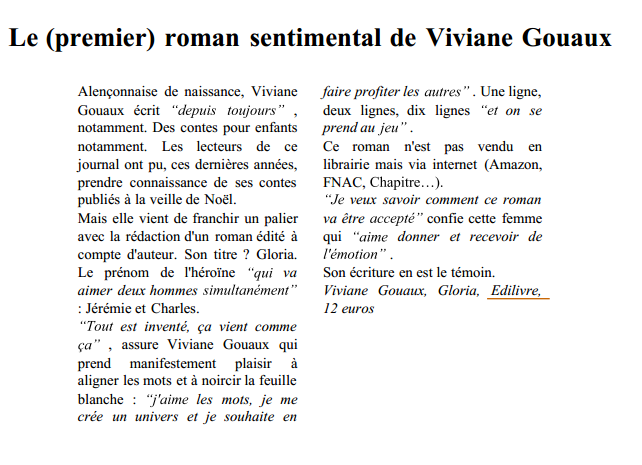 Article_Orne hebdo_Viviane Gouaux_Edilivre