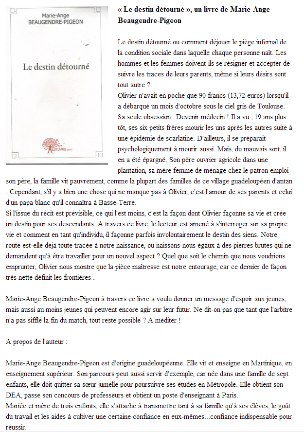 Article_Sphere_Web_Infos.com_Marie-Ange Beaugendre Pigeon_Edilivre