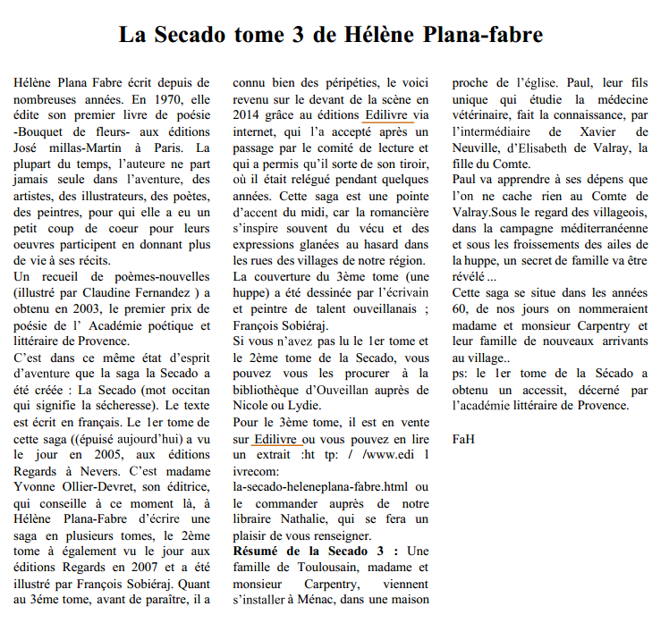 Article_Le Petit journal_Hélène Plana Fabre_Edilivre