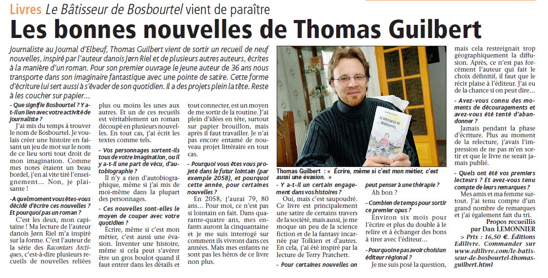 Article_Le journal d'Elbeuf_Thomas Guilbert_Edilivre