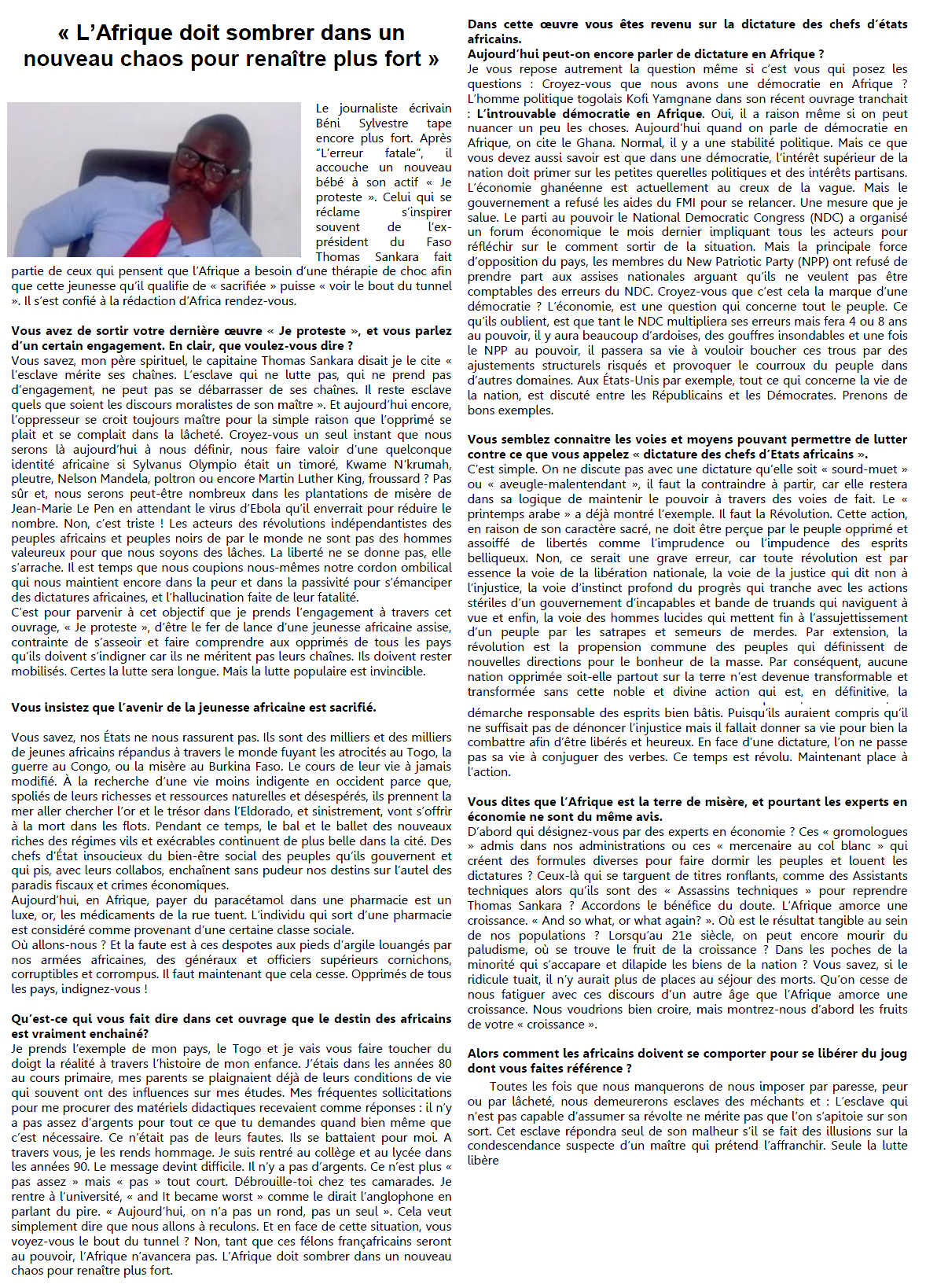 Article_AFRICARDV.COM_Béni Sylvestre_Edilivre