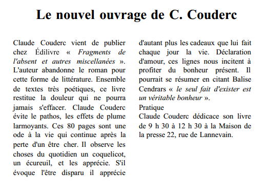 Article_Le_télégramme_Claude_Couderc_Edilivre