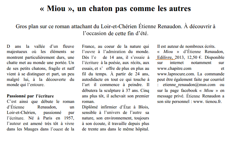 Article_La_Renaissance_du_Loir_et_Cher_Etienne_Renaudon_Edilivre