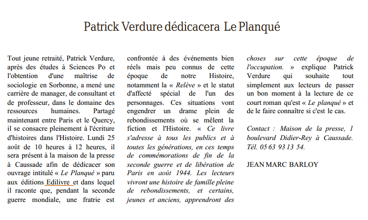 Article_La_Dépêche_du_Midi_Patrick_Verdure_Edilivre