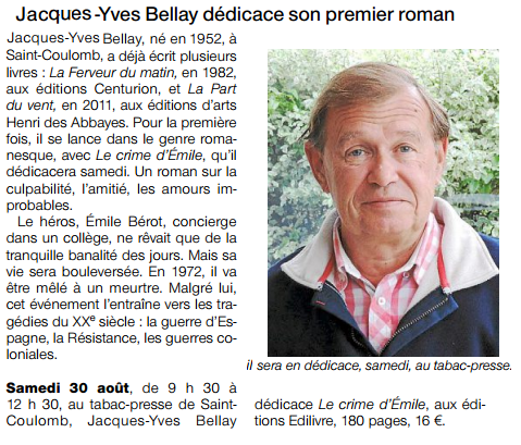 Article_Ouest_France_Jacques_Yves_Bellay_Edilivre
