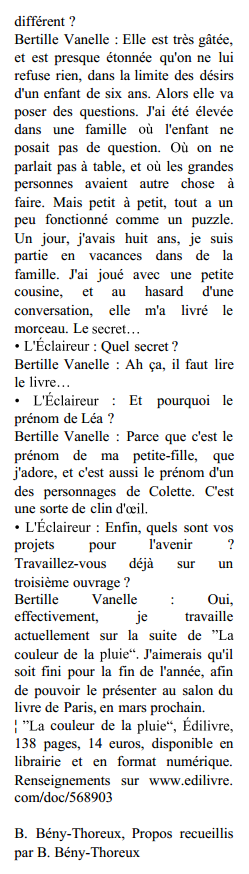 article_L'Eclaireur_Bertille_Vanelle_2014_Edilivre