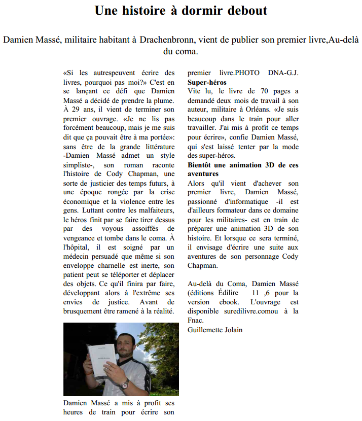 article_Dernières_Nouvelles_d_Alsace_Damien_Massé_2014_Edilivre