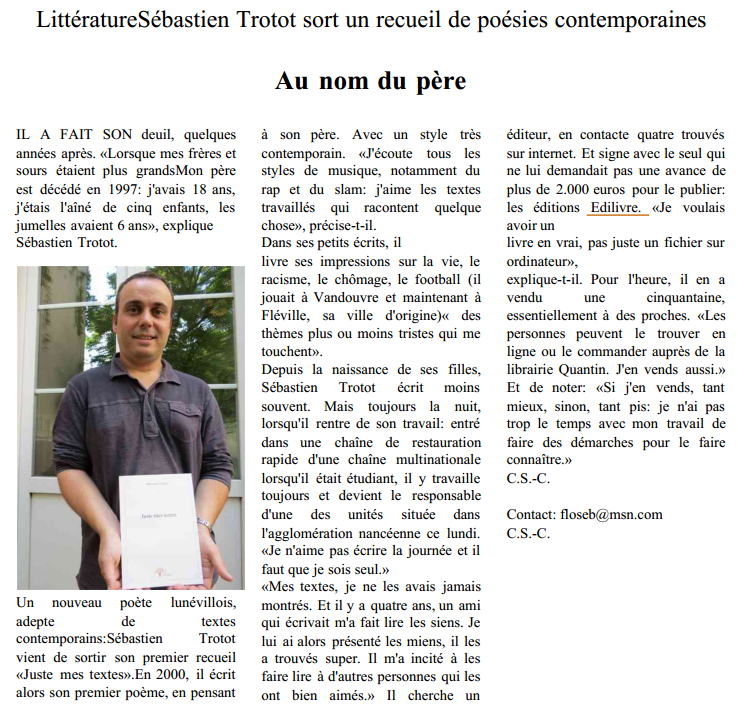 article_L_Est_Républicain_Sébastien_Trotot_2014_Edilivre