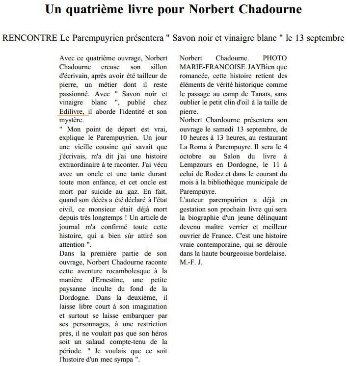 article_Sud_Ouest_Norbert_Chadourne_2014_Edilivre