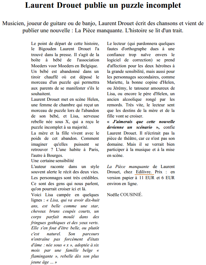 article_Ouest_France_Laurent_Drouet_2014_Edilivre