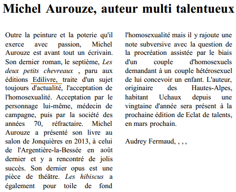 article_La_Provence_Michel_Aurouze_2014_Edilivre