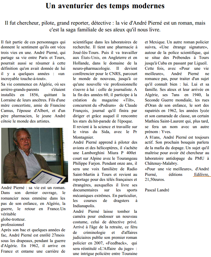 article_La_Nouvelle_République_André_Pierné_2014_Edilivre