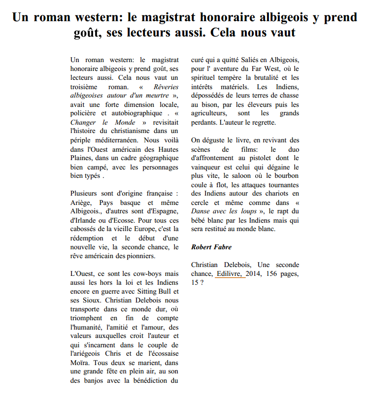article_La_Dépêche_du_Midi_Christian_Delebois_2014_Edilivre