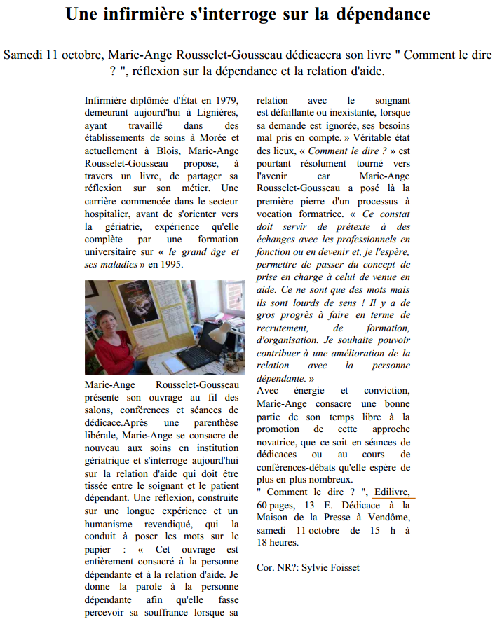 article_La_Nouvelle_République_Marie_Ange_Rousselet_Gousseau_2014_Edilivre