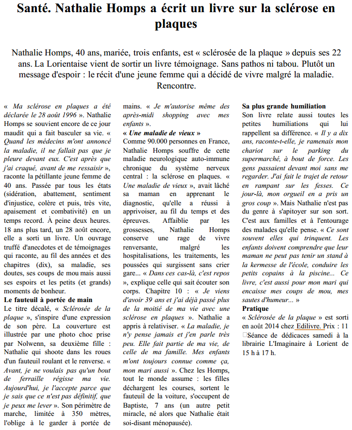 article_Le_Télégramme_Nathalie_Homps_2014_Edilivre
