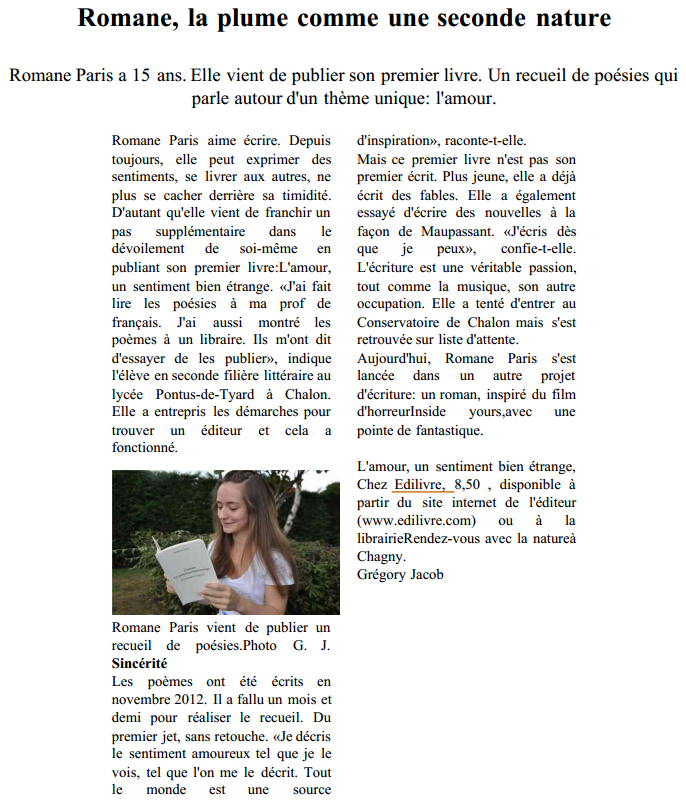 article_Le_Journal_de_Saône_et_Loire_Romane_Paris_2014_Edilivre