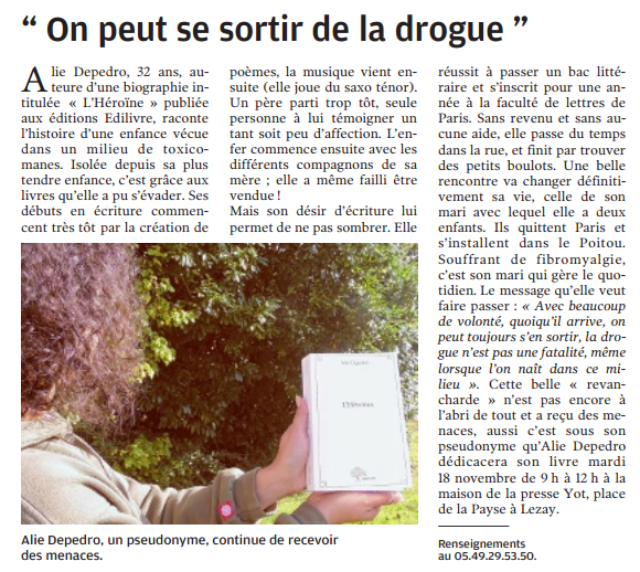 article_La_Nouvelle_Republique_Alie_Depedro_2014_Edilivre