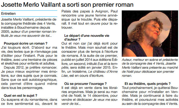 article_Ouest_France_Josette_Merlo_Vaillant_2014_Edilivre