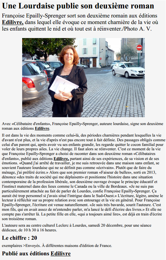 article_La_Dépêche_fr_Françoise_Epailly_Sprenger_2014_Edilivre