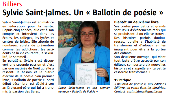 article_Le_Télégramme_Sylvie_Saint_Jalmes_2015_Edilivre