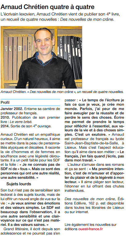 article_Ouest_France_Arnaud_Chrétien_Edilivre_2015
