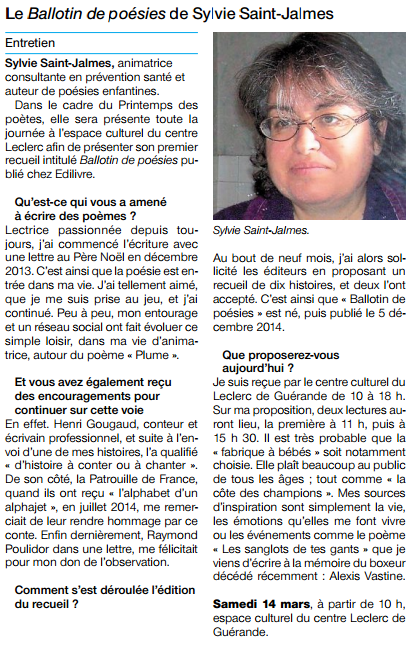 article_Ouest_France_Sylvie_Saint_Jalmes_2015_Edilivre