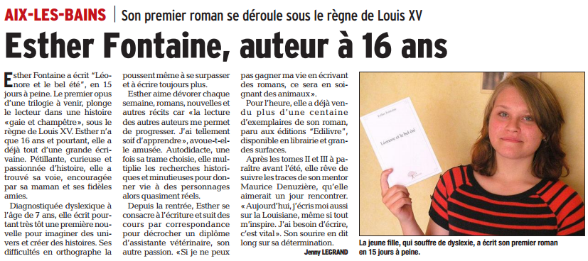 article_Le_Dauphiné_Libéré_Ester_Fontaine_2015_Edilivre
